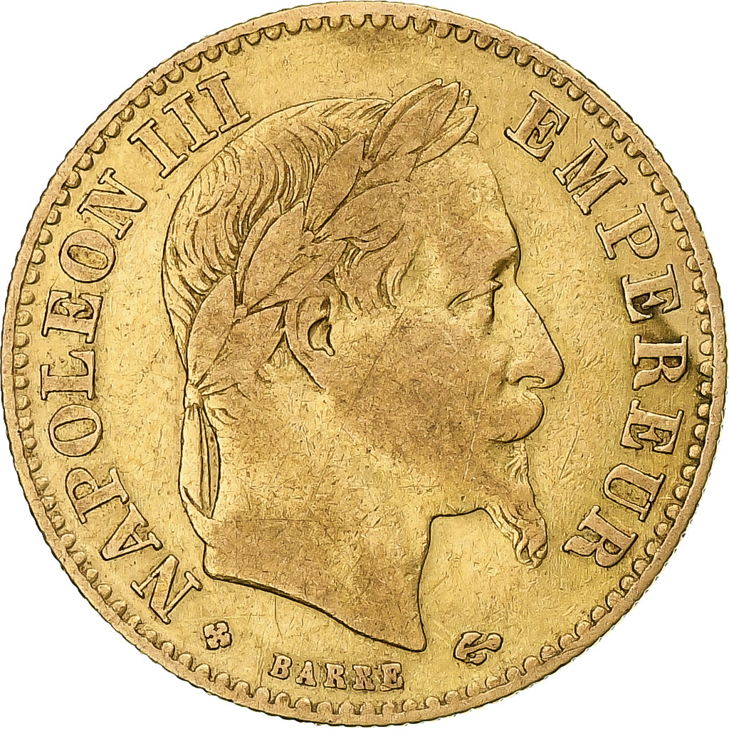 Francia, Napoleon III, 10 Francs, 1862, Strasbourg, MB+, Oro, KM:800.2