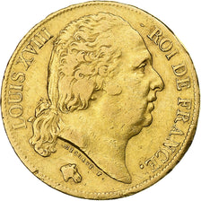 Francia, Louis XVIII, 20 Francs, 1819, Paris, BC+, Oro, KM:712.1, Gadoury:1028