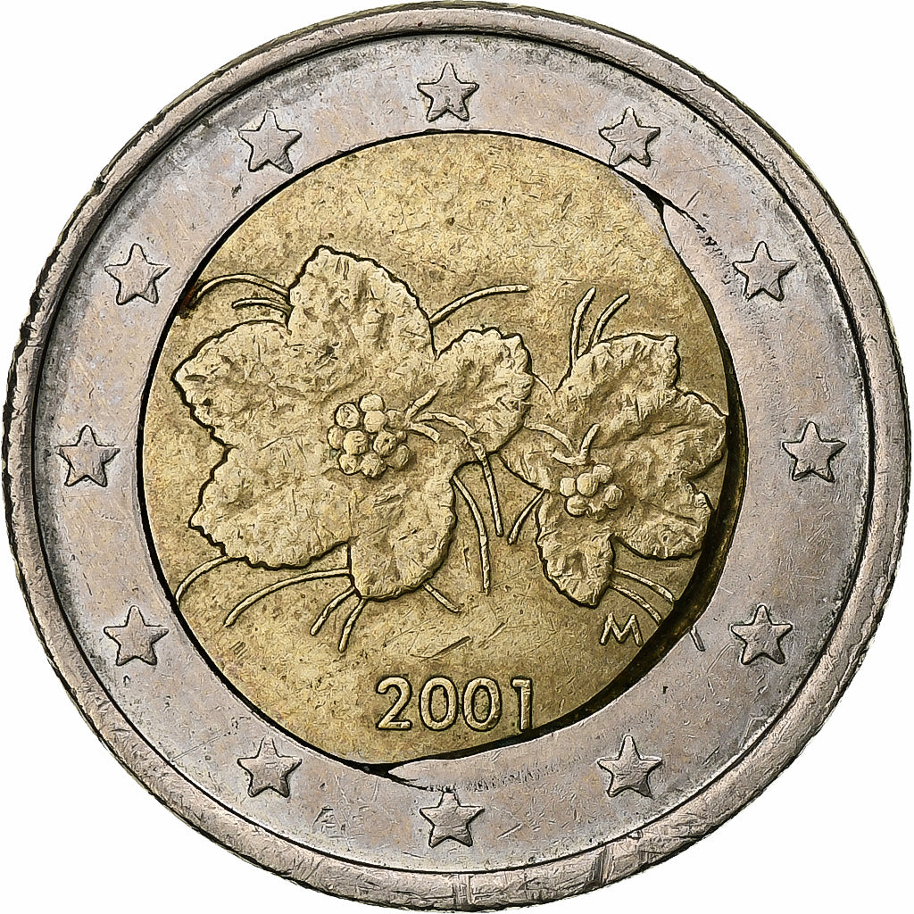 Finland, 2 Euro, 2001, Vantaa, error misaligned core, AU(50-53), Bi-Metallic