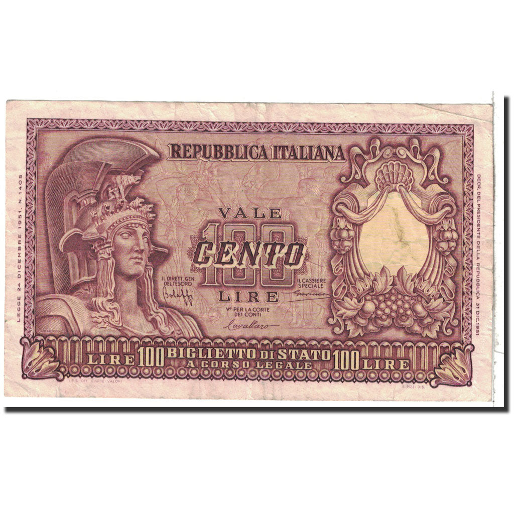 Banknote, Italy, 100 Lire, 1951, 1951-12-31, KM:92a, EF(40-45)