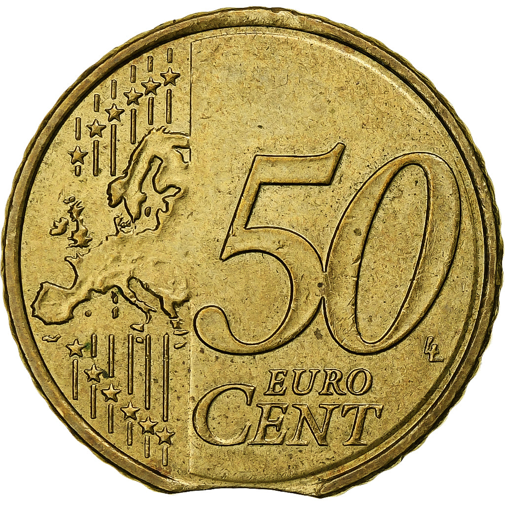 Grécia, 50 Euro Cent, 2008, Athens, error clipped planchet, AU(50-53), Latão