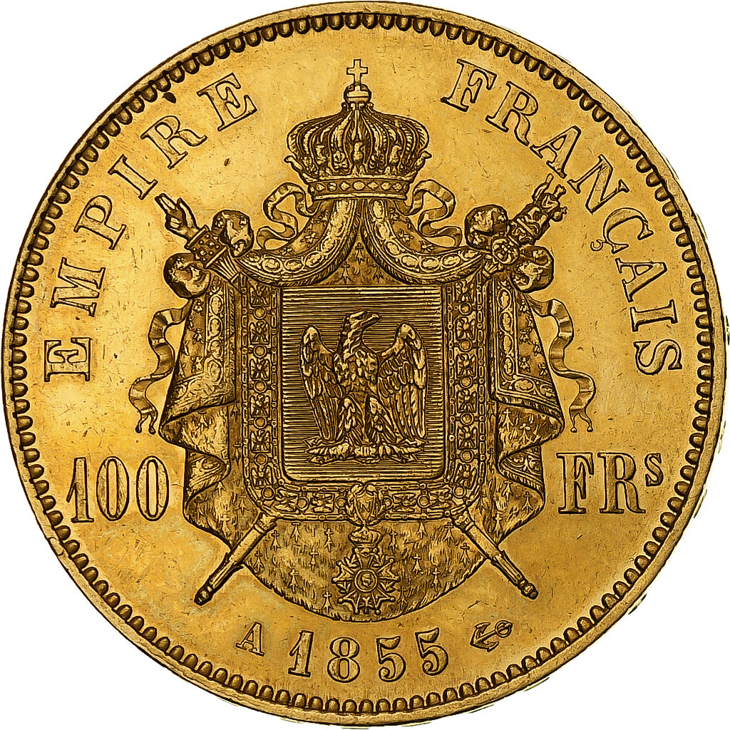 Frankrijk, Napoleon III, 100 Francs, 1855, Paris, PR, Goud, KM:786.1