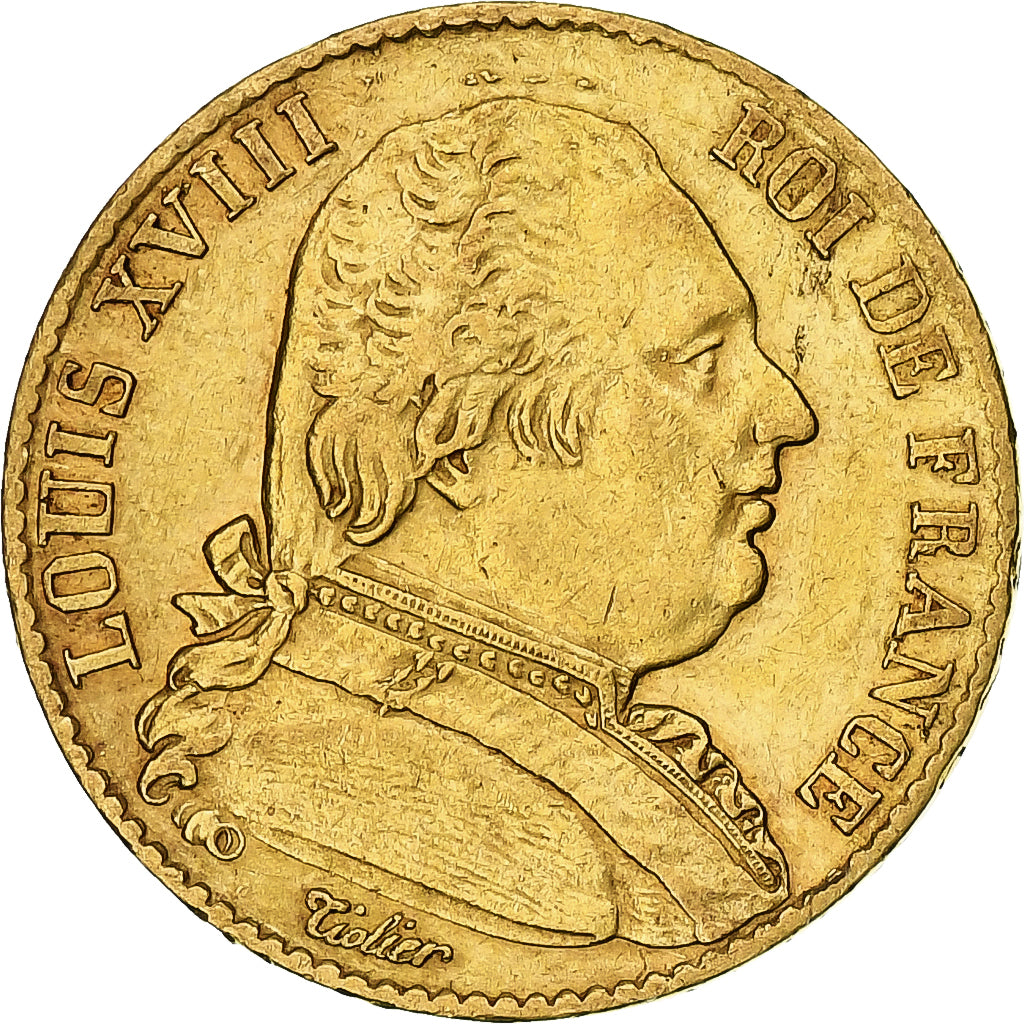 Francia, Louis XVIII, 20 Francs, 1814, Paris, MBC, Oro, KM:706.1, Gadoury:1026
