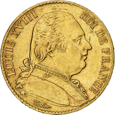 Francia, Louis XVIII, 20 Francs, 1814, Paris, MBC, Oro, KM:706.1, Gadoury:1026