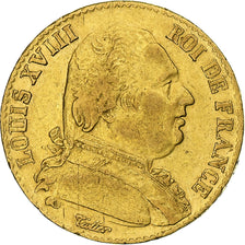 França, Louis XVIII, 20 Francs, 1815, Paris, VF(30-35), Dourado, KM:706.1
