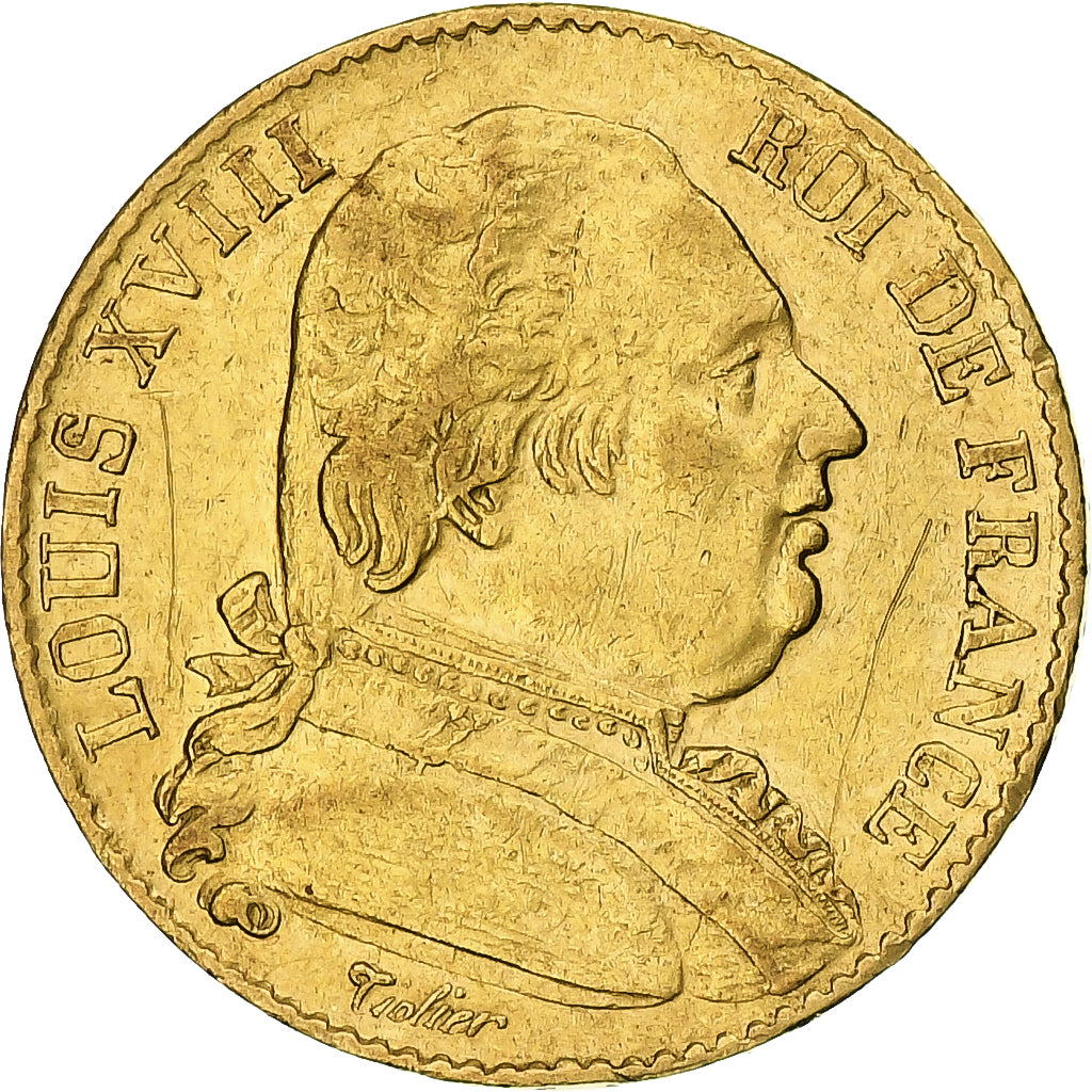 Frankrijk, Louis XVIII, 20 Francs, 1815, Paris, ZF+, Goud, KM:706.1