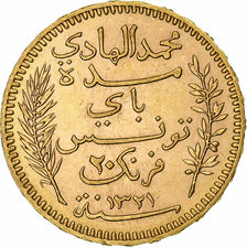 Túnez, Muhammad al-Hadi Bey, 20 Francs, 1904, Paris, MBC+, Oro, KM:234