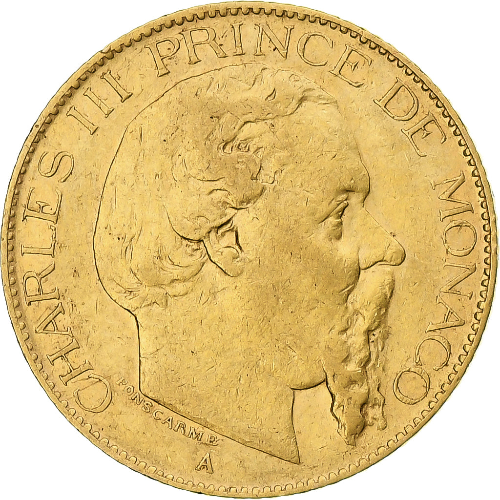 Monaco, Charles III, 20 Francs, Vingt, 1879, Paris, EF(40-45), Gold, KM:98