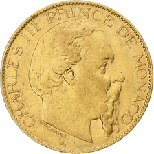 Monaco, Charles III, 20 Francs, Vingt, 1879, Paris, EF(40-45), Gold, KM:98