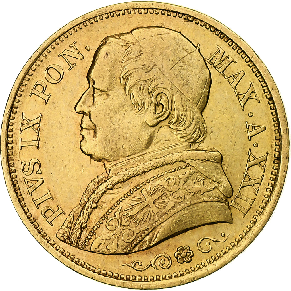États italiens, PAPAL STATES, Pius IX, 20 Lire, 1867, Roma, TTB, Or, KM:1382.3