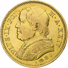 Estados italianos, PAPAL STATES, Pius IX, 20 Lire, 1870, Roma, MBC, Oro