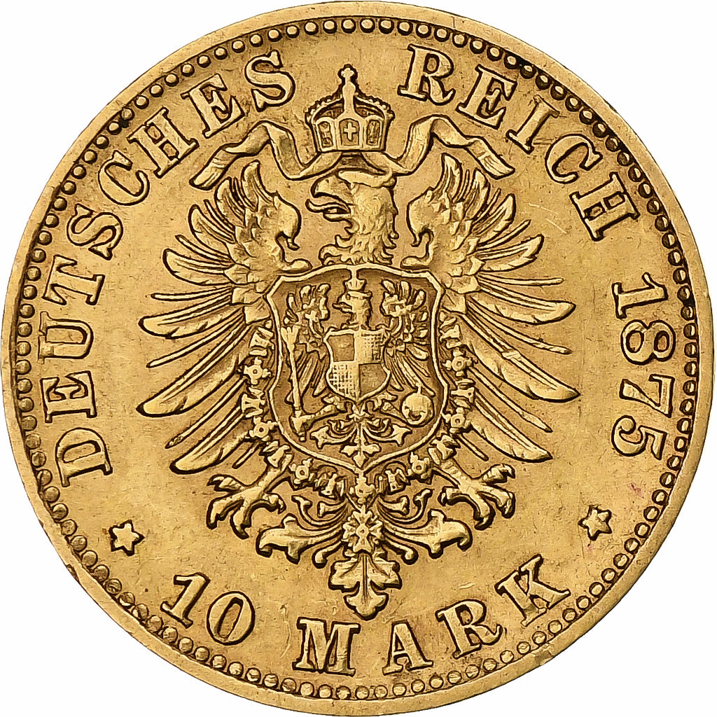 Stati tedeschi, BADEN, Friedrich I, 10 Mark, 1875, Karlsruhe, Oro, BB, KM:264