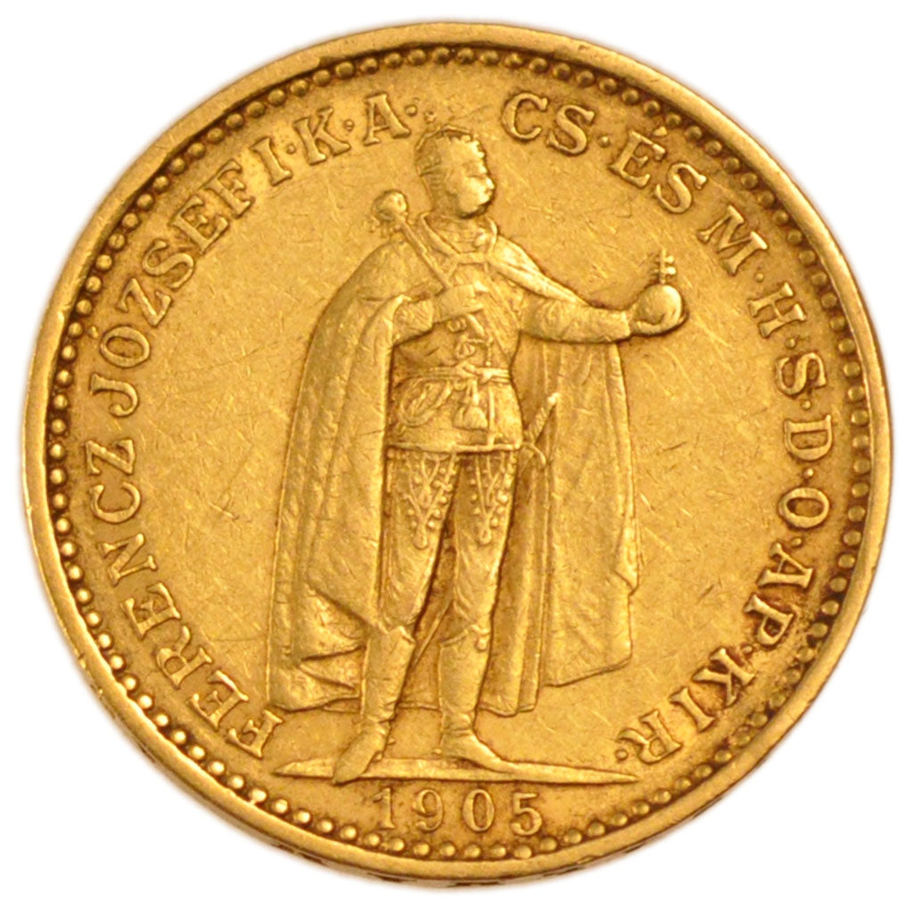 Hungary, 20 Korona, 1905, Kremnitz, KM #486, AU(50-53), Gold, 6.80