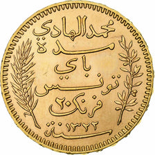 Tunisia, Muhammad al-Hadi Bey, 20 Francs, 1904, Paris, SPL, Oro, KM:234