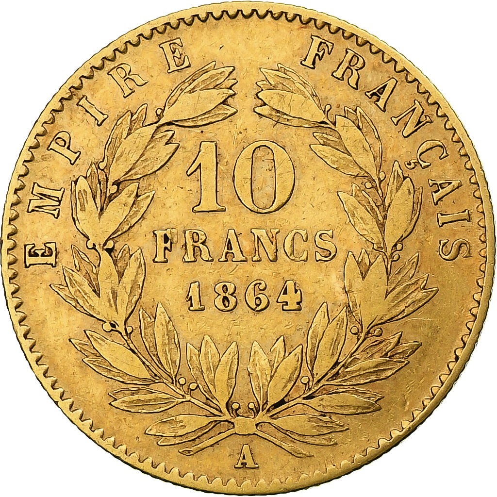Frankrijk, Napoleon III, 10 Francs, 1864, Paris, FR+, Goud, KM:800.1