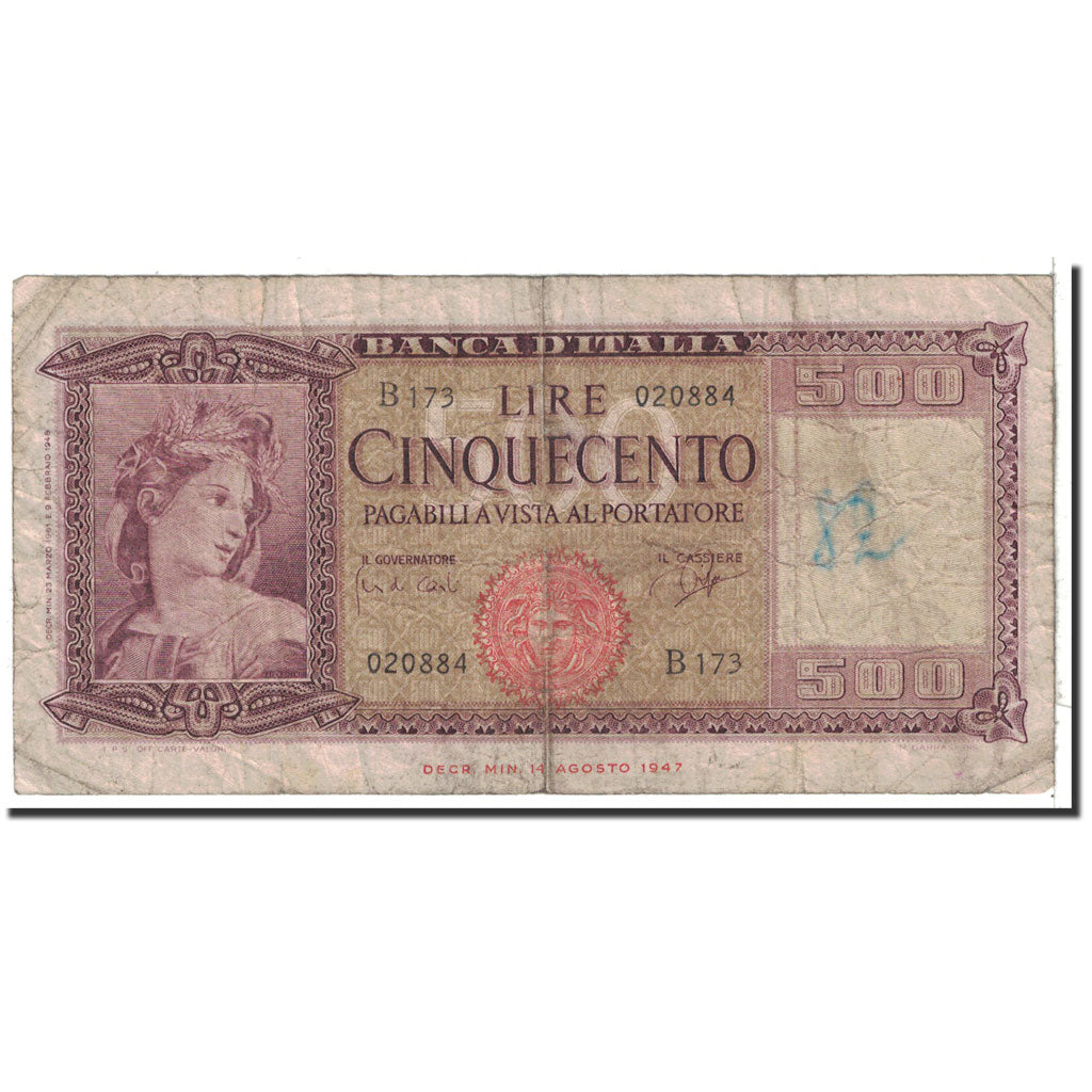 Italy, 500 Lire, 1948, KM:80a, 1948-02-09, VG(8-10)
