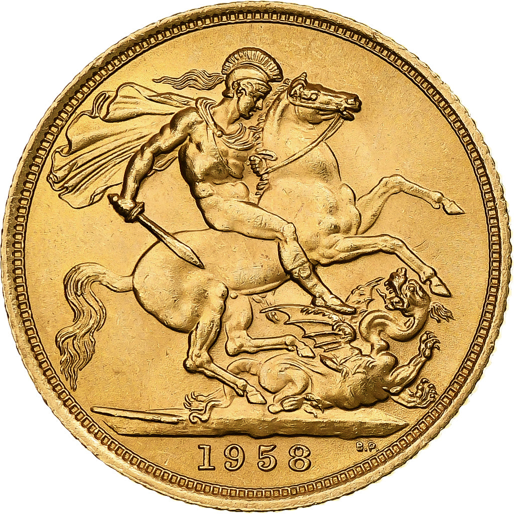 Great Britain, Elizabeth II, Sovereign, 1958, Gold, MS(63), KM:908