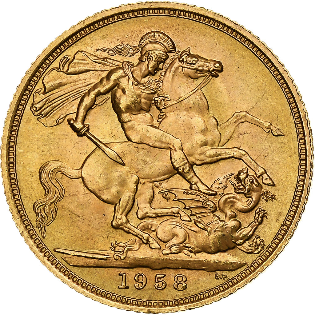 Great Britain, Elizabeth II, Sovereign, 1958, Gold, MS(63), KM:908