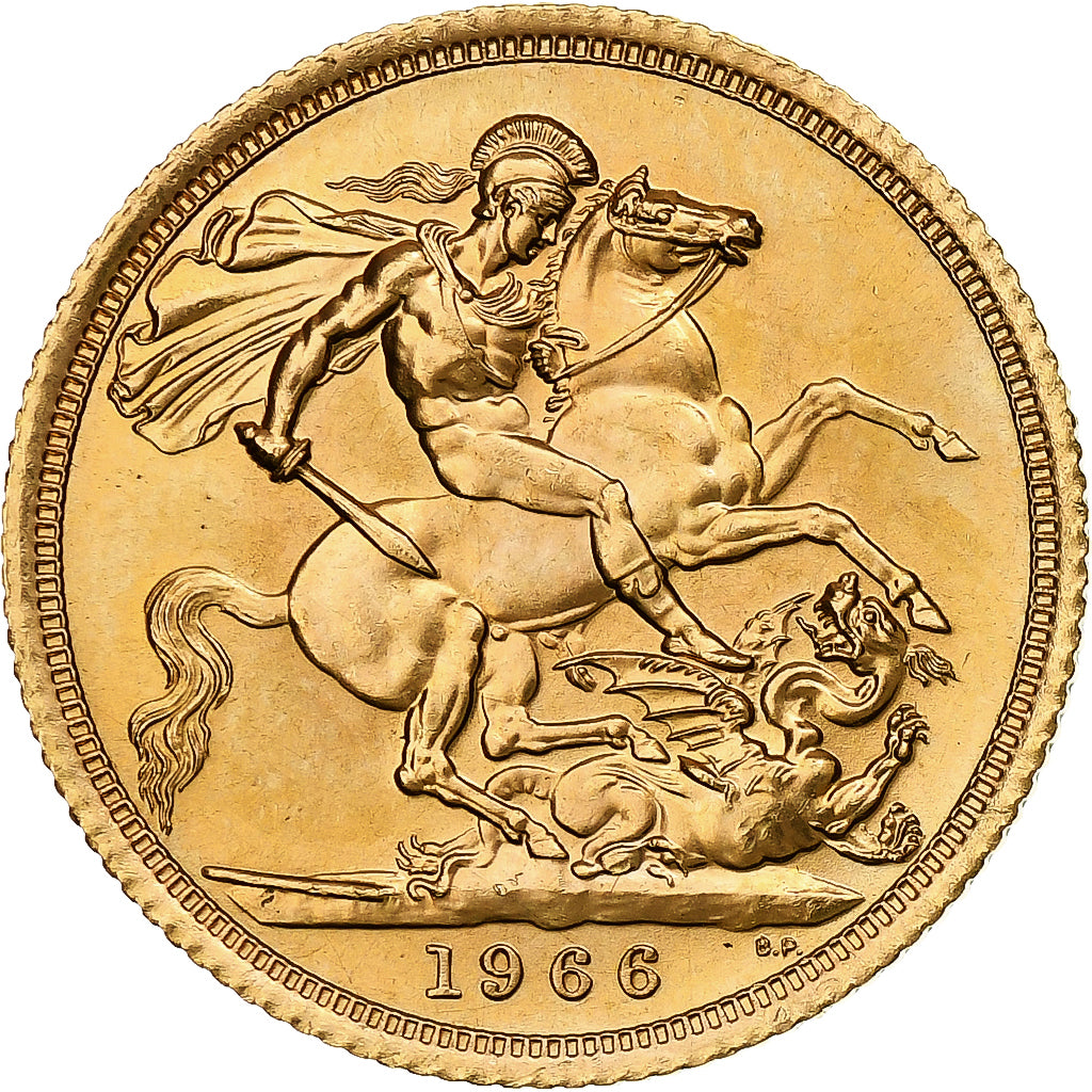 Great Britain, Elizabeth II, Sovereign, 1966, Gold, MS(63), KM:908
