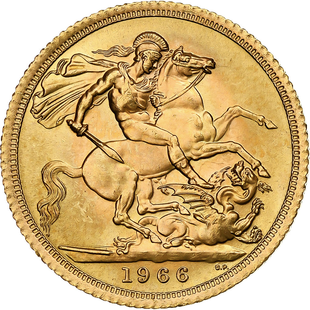 Great Britain, Elizabeth II, Sovereign, 1966, Gold, MS(63), KM:908