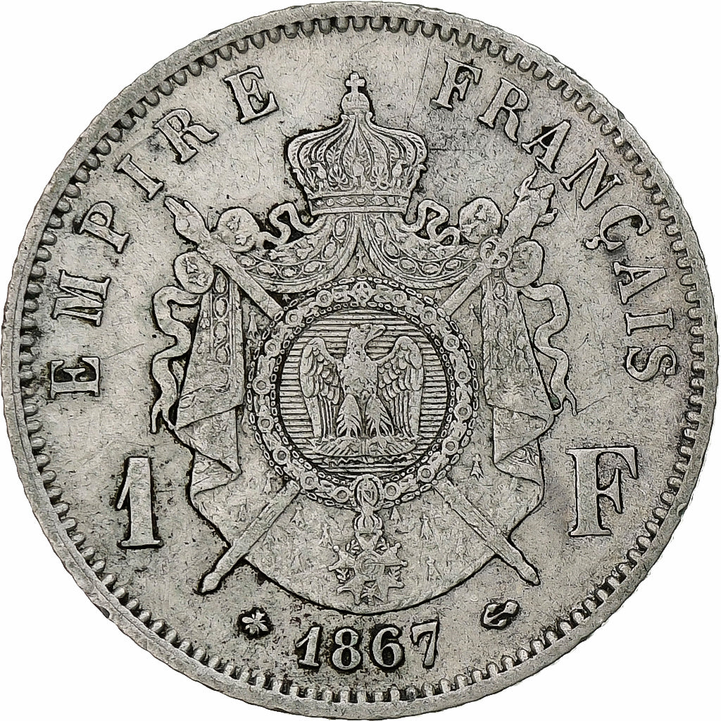 France, Napoleon III, Franc, 1867, Paris, Silver, EF(40-45), Gadoury:463