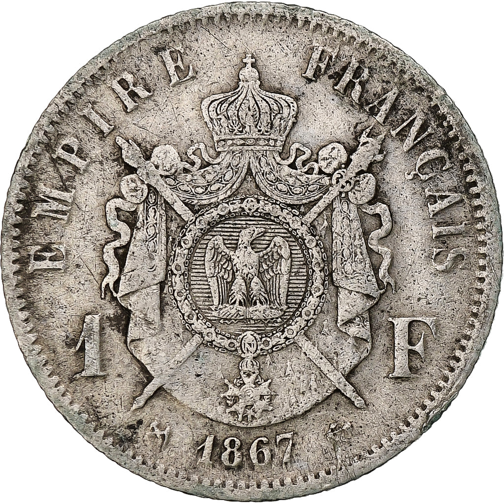 Francia, Napoleon III, Franc, 1867, Bordeaux, Argento, MB+, Gadoury:463