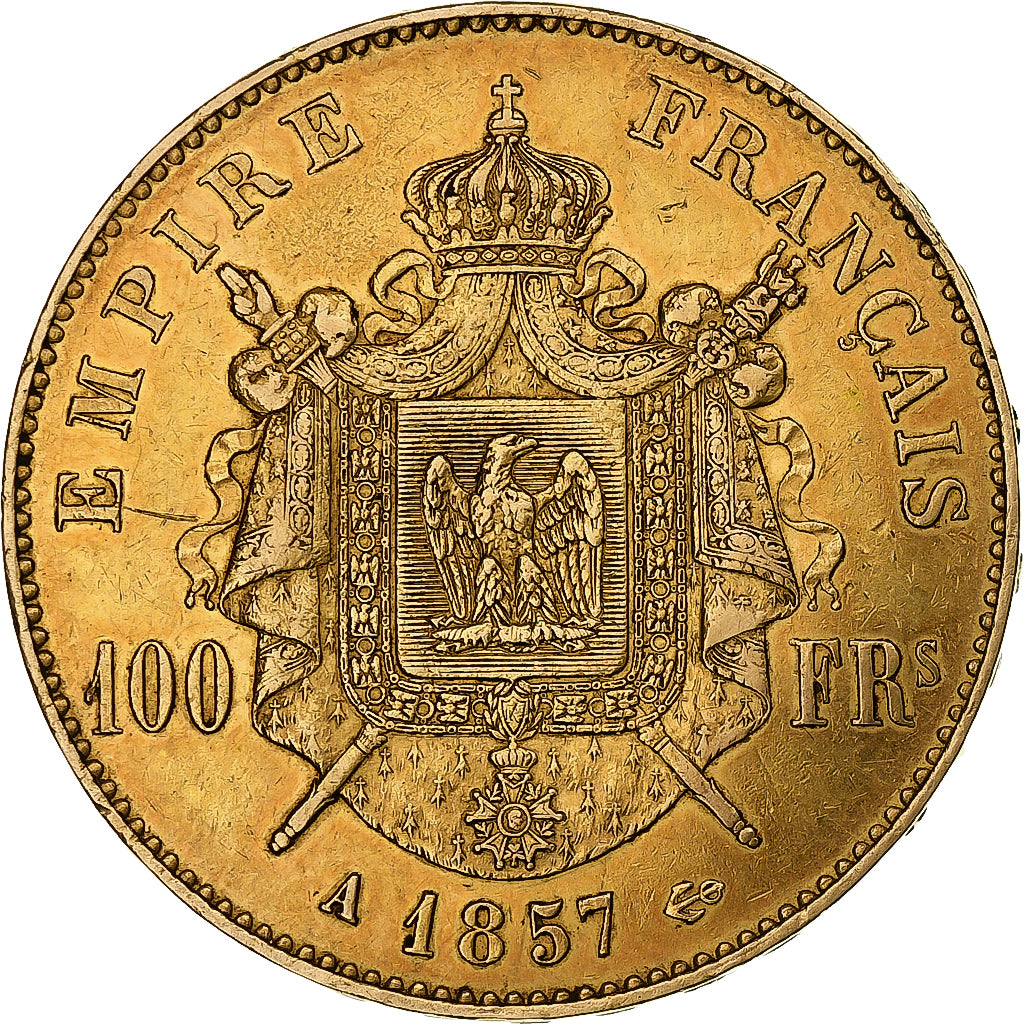 Francia, Napoleon III, 100 Francs, 1857, Paris, Oro, MBC, Gadoury:1135, KM:786.1