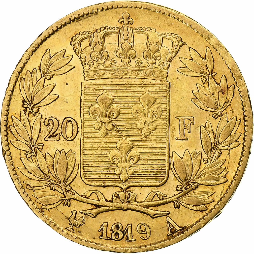 Francia, Louis XVIII, 20 Francs, 1819, Paris, Oro, BB, Gadoury:1028, KM:712.1