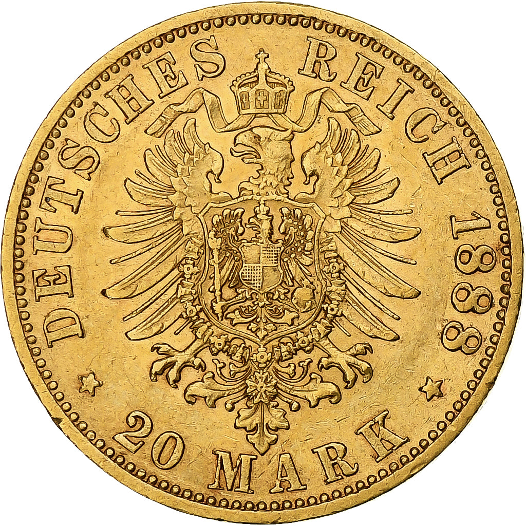 German States, PRUSSIA, Friedrich III, 20 Mark, 1888, Berlin, Gold, AU(50-53)