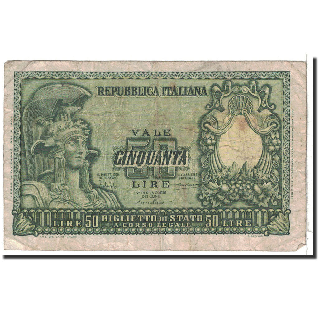 Italia, 50 Lire, 1951, KM:91a, 1951-12-31, MB
