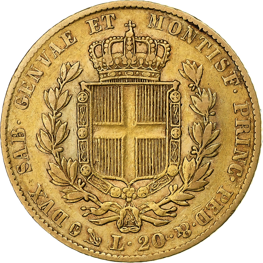 ITALIAN STATES, SARDINIA, Carlo Alberto, 20 Lire, 1835, Genoa, Gold, VF(30-35)