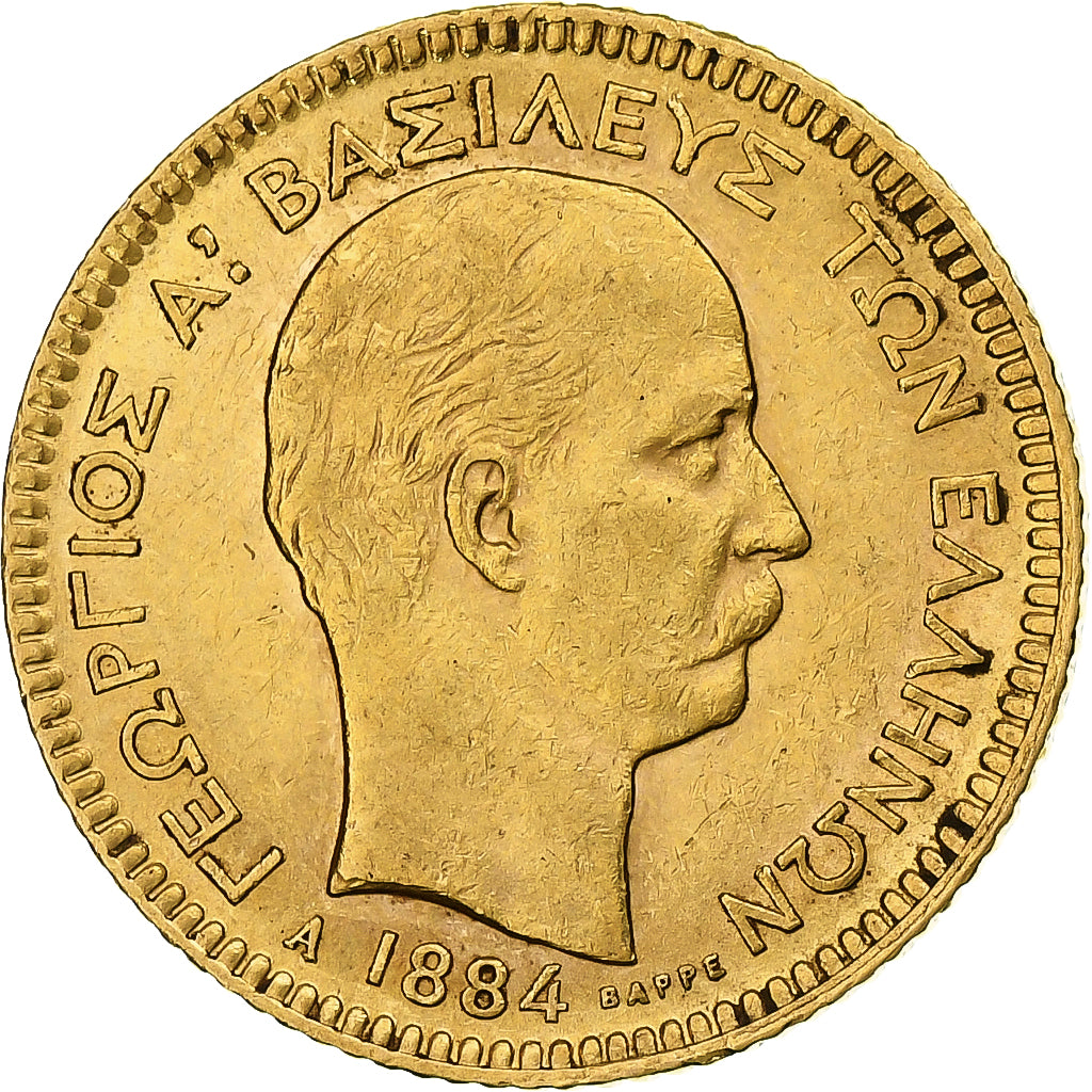 Griekenland, George I, 20 Drachmai, 1884, Paris, Goud, ZF+, KM:56