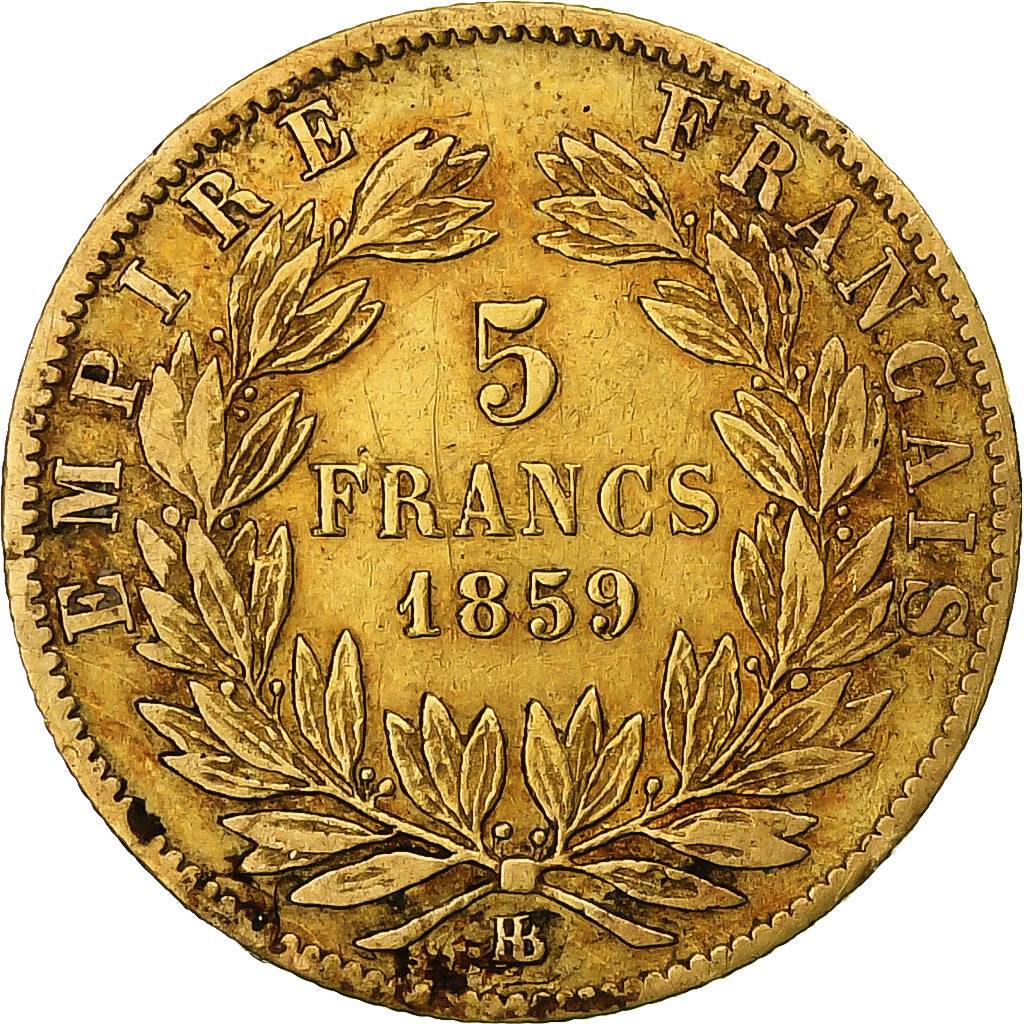 France, Napoleon III, 5 Francs, 1859, Strasbourg, Or, TB+, Gadoury:1001