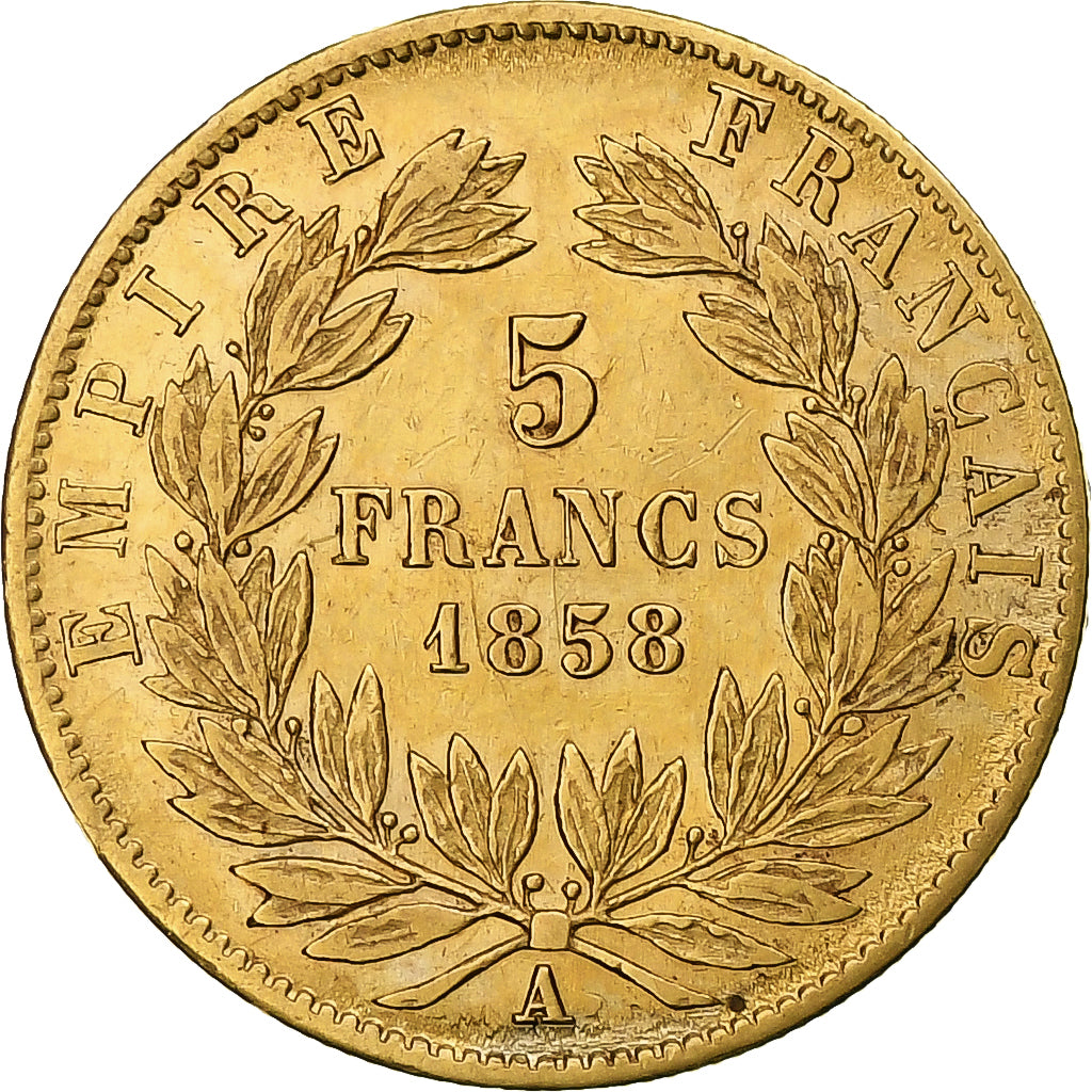 Frankreich, Napoleon III, 5 Francs, 1858, Paris, Gold, SS+, Gadoury:1001
