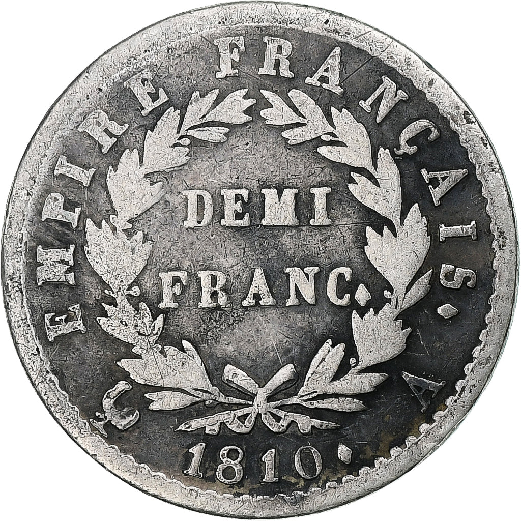 France, 1/2 Franc, Napoléon I, 1810, Paris, Argent, B+, KM:691.1