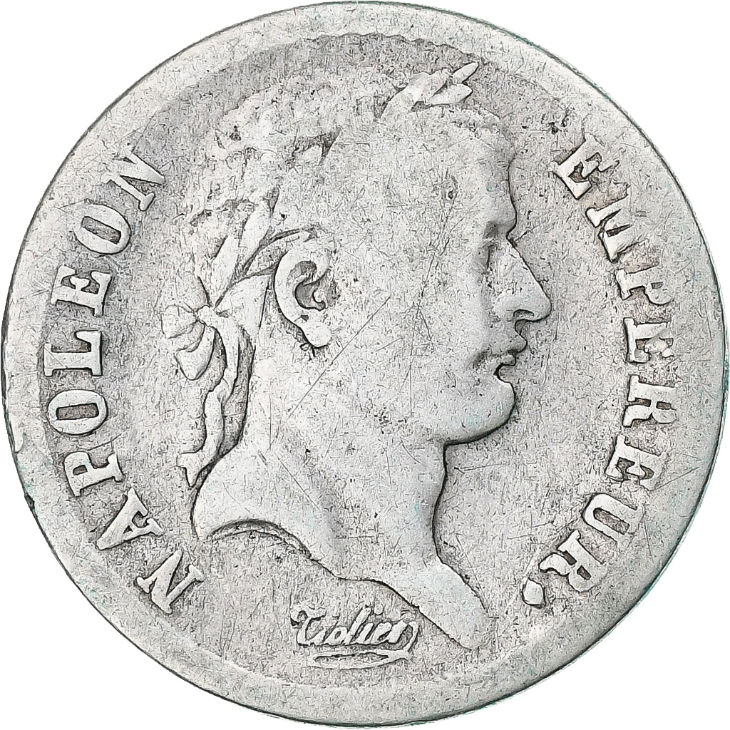 Francia, 1/2 Franc, Napoléon I, 1814, Paris, Plata, BC+, Gadoury:399, KM:691.1