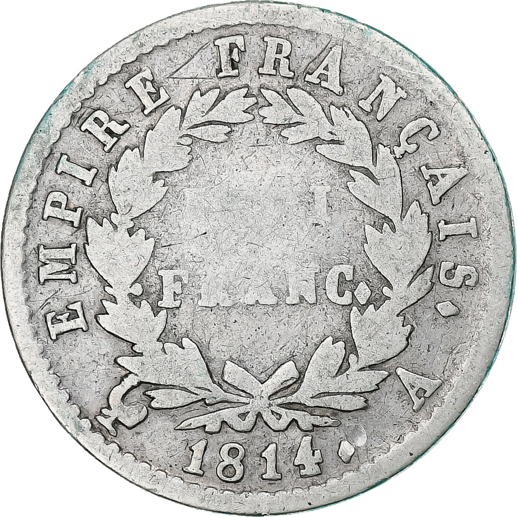 Francia, 1/2 Franc, Napoléon I, 1814, Paris, Plata, BC+, Gadoury:399, KM:691.1