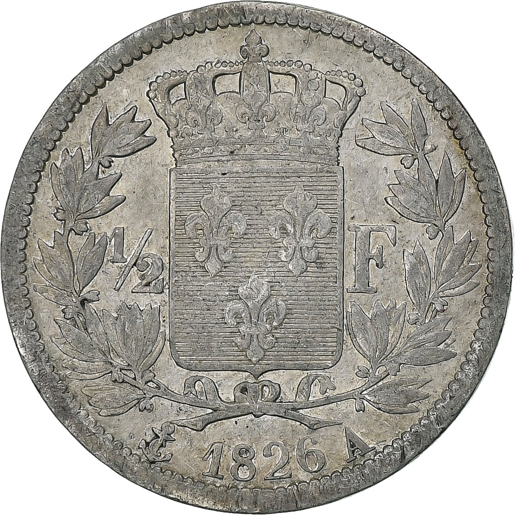 France, Charles X, 1/2 Franc, 1826, Paris, VF(30-35), Silver, KM:723.1