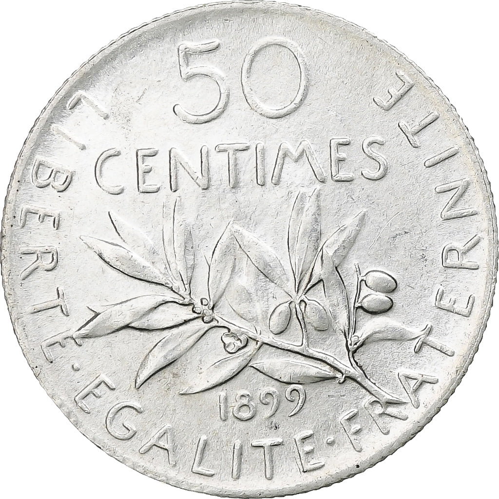 França, 50 Centimes, Semeuse, 1899, Paris, Prata, MS(63), Gadoury:420, KM:854