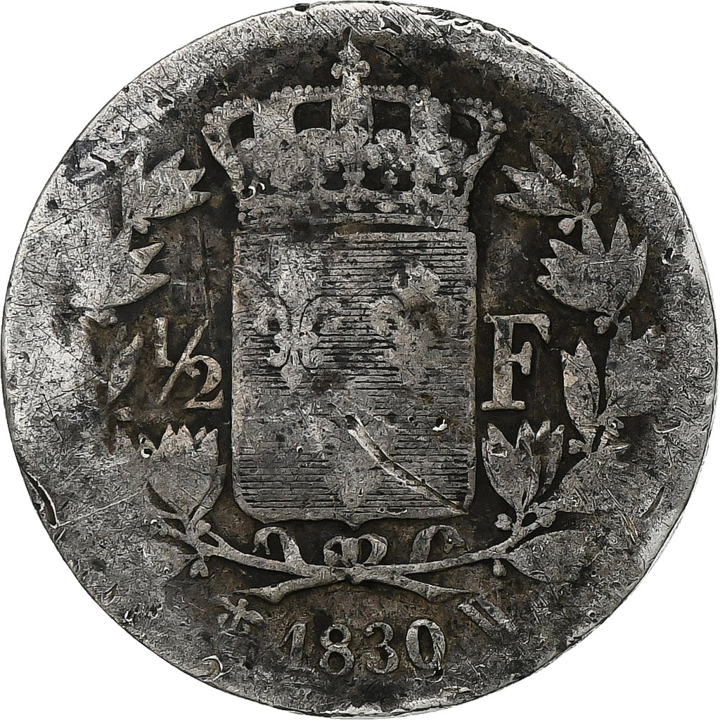 Francia, 1/2 Franc, Charles X, 1830, Lille, Argento, B+, KM:723.13