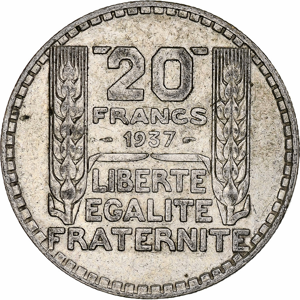 Frankrijk, 20 Francs, Turin, 1937, Paris, Zilver, ZF, Gadoury:852, KM:879