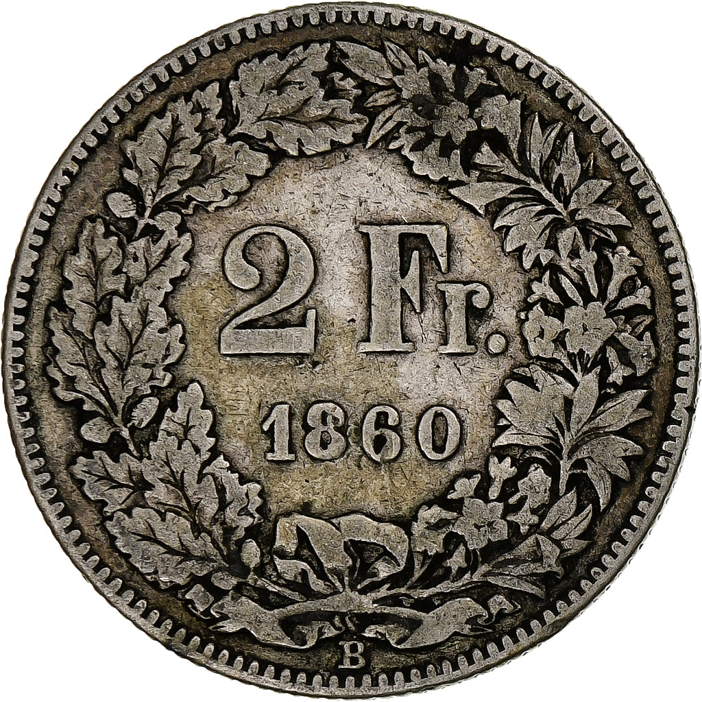 Schweiz, 2 Francs, 1860, Bern, Silber, S, KM:10a
