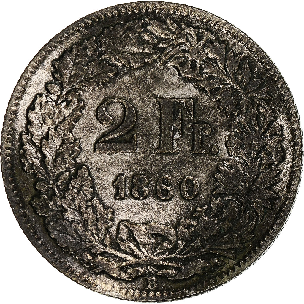 Svizzera, 2 Francs, 1860, Bern, Argento, B+, KM:10a