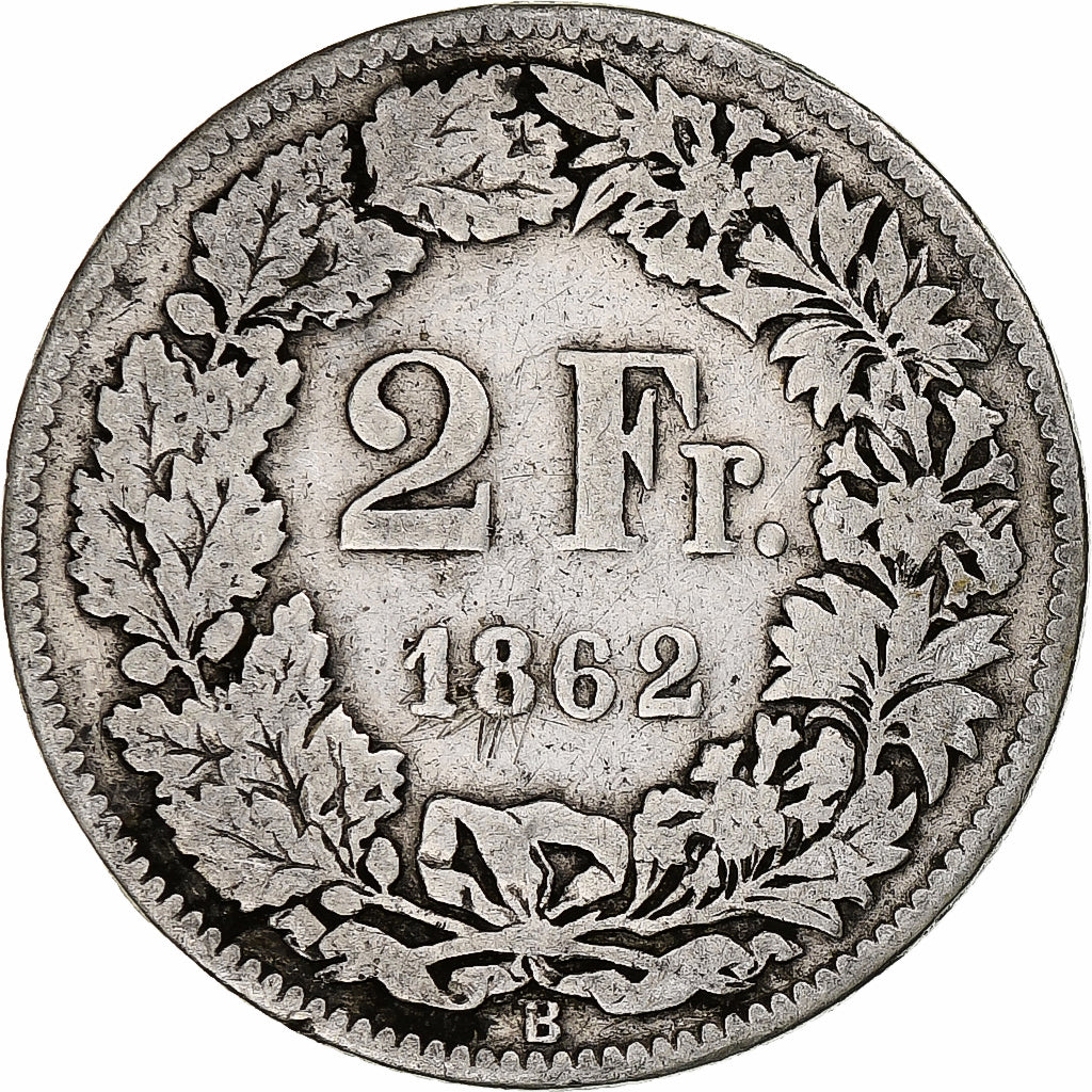 Schweiz, 2 Francs, 1862, Bern, Silber, SGE+, KM:10a