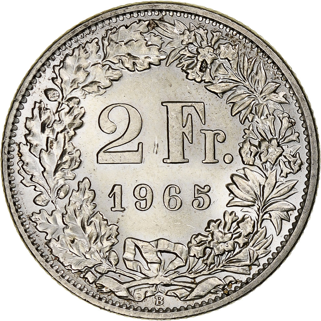 Switzerland, 2 Francs, 1965, Bern, Silver, MS(63), KM:21