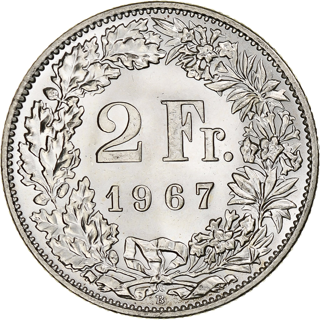Svizzera, 2 Francs, 1967, Bern, Argento, SPL+, KM:21