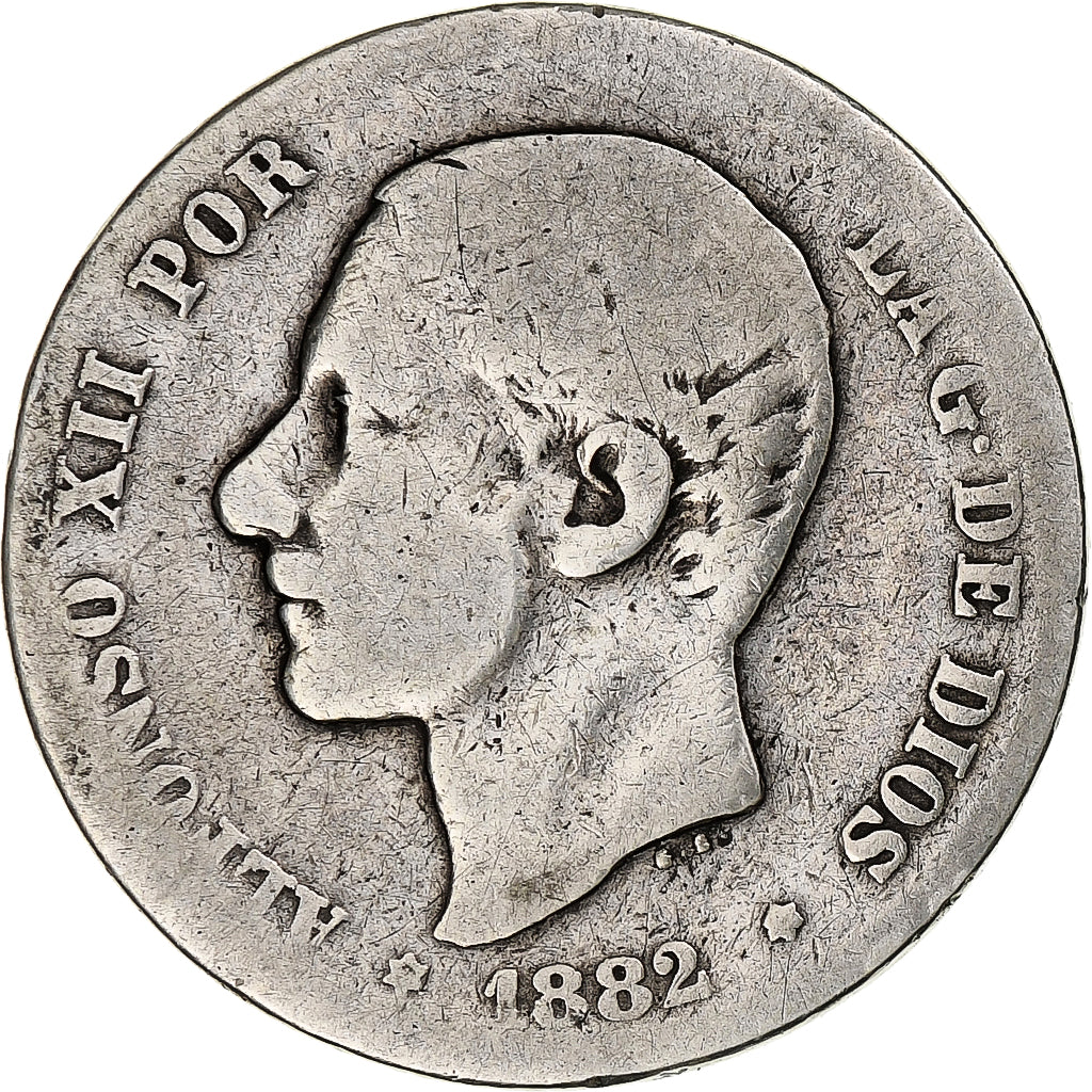 Espagne, Alfonso XII, 2 Pesetas, 1882, Madrid, Argent, TB, KM:678.2
