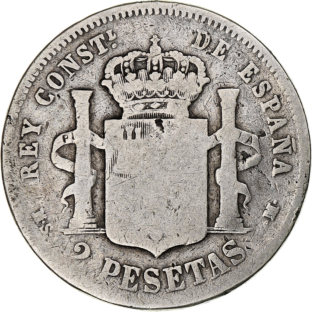 Espagne, Alfonso XII, 2 Pesetas, 1882, Madrid, Argent, TB, KM:678.2