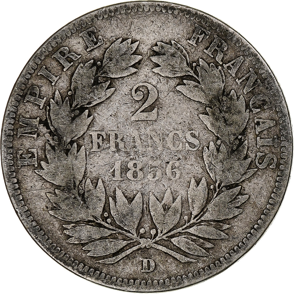 Francia, Napoleon III, 2 Francs, 1856, Lyon, Argento, B+, Gadoury:523, KM:780.3