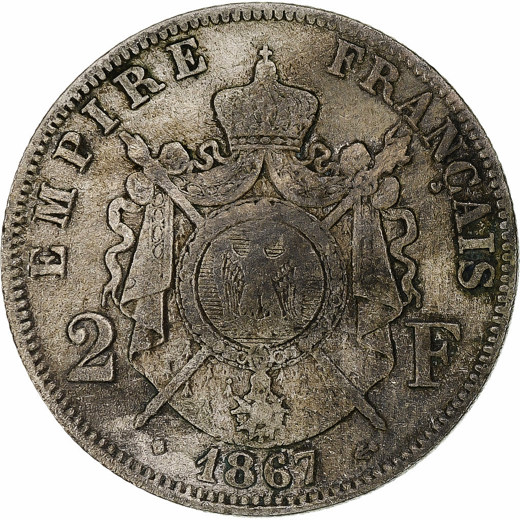 Frankreich, Napoleon III, 2 Francs, 1867, Strasbourg, Silber, S, Le Franc:F.263